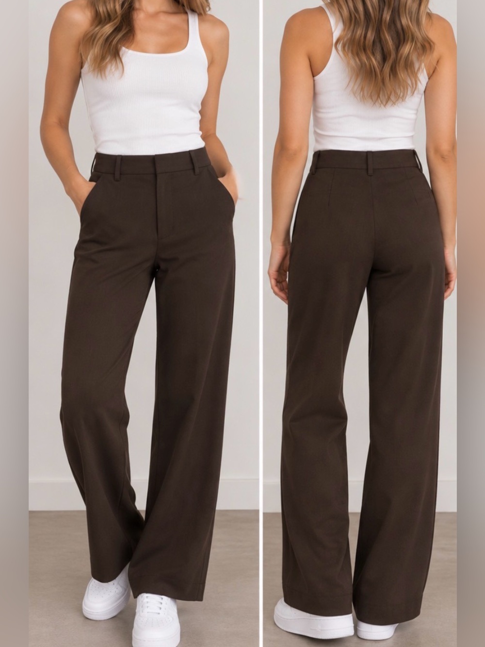 Lauren Ralph Lauren Wide-Leg High-Rise Pants in Dark Brown